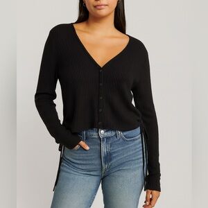 Hollister Woman’s XL Black Ribbed Baby Tee Long Sleeve Boxy Fit Top